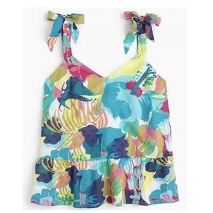 J Crew Women's Tie Shoulder Peplum Top Seaside Floral Shirt Blue Pink Sz 2P NWT
